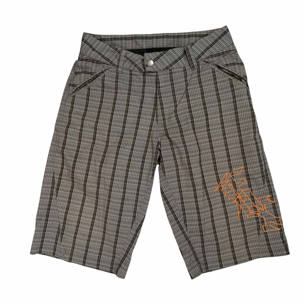 Fox Racing Mens Gray Plaid Shorts With Embroidered Logo Size 34
